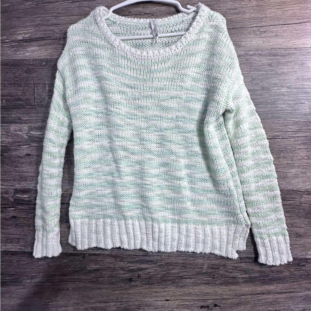 Aeropostale Light Green and White Striped Sweater
